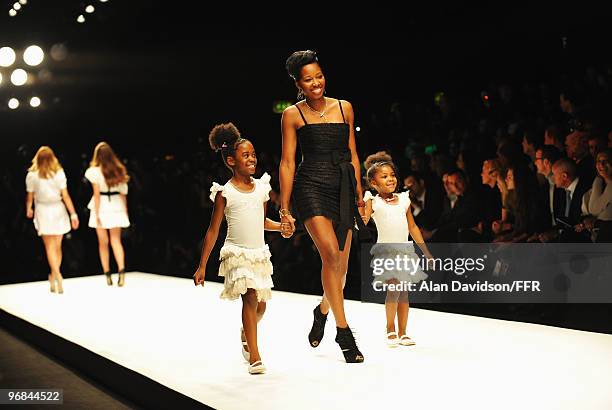 Jamelia walks down the catwalk at Naomi Campbell's Fashion For Relief Haiti London 2010 Fashion Show at Somerset House on February 18, 2010 in...