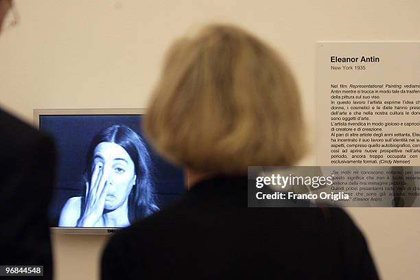 Video performance by Eleanor Antin is displayed at the Galleria Nazionale D'Arte Moderna during the opening 'Donna. Avanguardia Femminista Negli Anni...