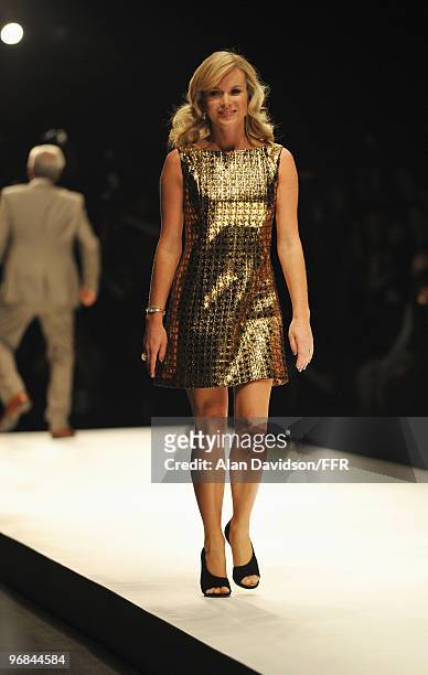 Actress Amanda Holden walks down the catwalk at Naomi Campbell's Fashion For Relief Haiti London 2010 Fashion Show at Somerset House on February 18,...