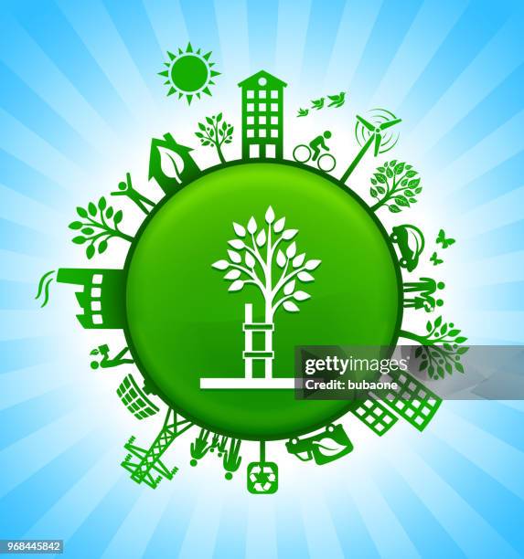 farm tree environment green button background on blue sky - tree cabling support stock illustrations
