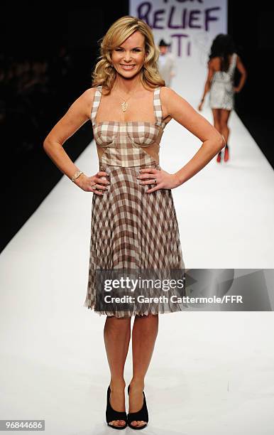 Actress Amanda Holden walks down the catwalk at Naomi Campbell's Fashion For Relief Haiti London 2010 Fashion Show at Somerset House on February 18,...