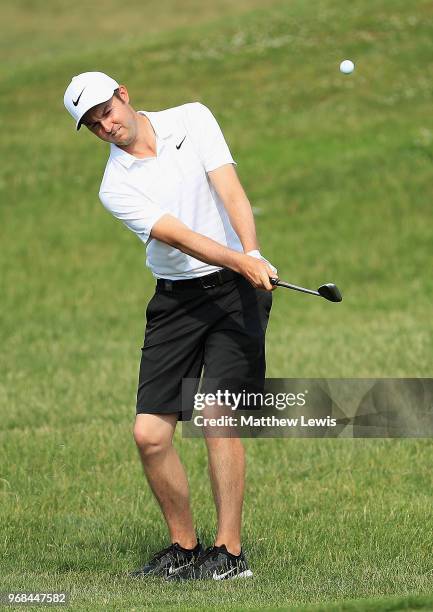 Ashley Chesters of England chips onto the 15th green during the Pro-Am of The 2018 Shot Clock Masters at Diamond Country Club on June 6, 2018 in...