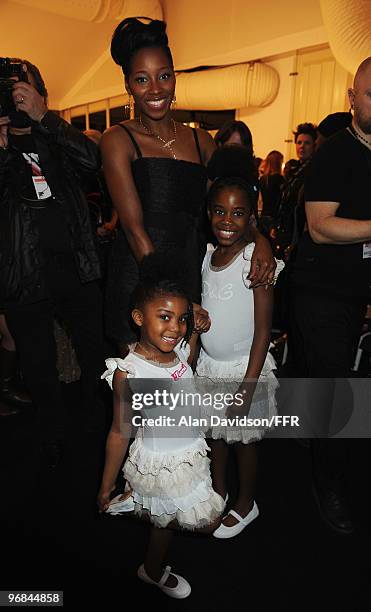 Jamelia backstage during Naomi Campbell's Fashion For Relief Haiti London 2010 Fashion Show at Somerset House on February 18, 2010 in London, England.