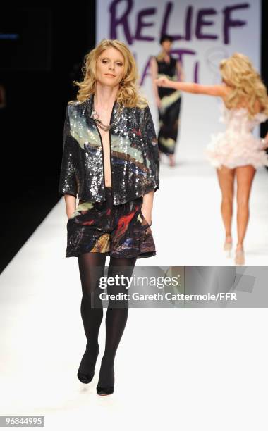 Actress Emilia Fox walks down the catwalk at Naomi Campbell's Fashion For Relief Haiti London 2010 Fashion Show at Somerset House on February 18,...