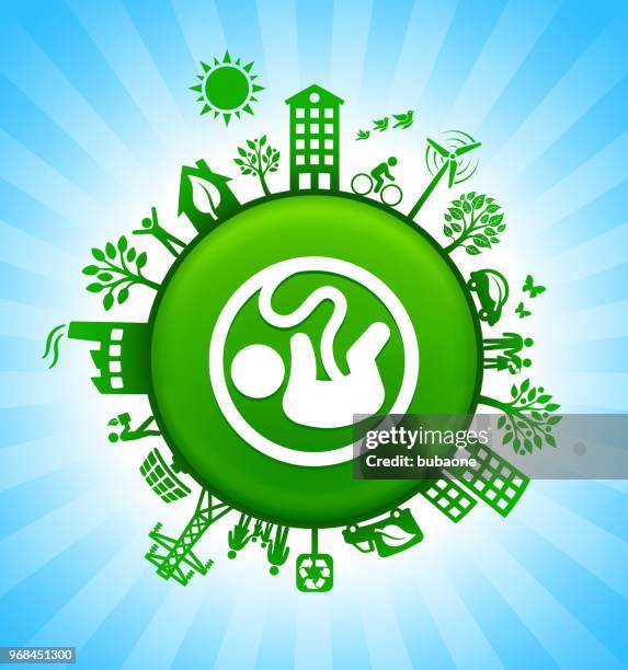 fetus environment green button background on blue sky - animal fetus stock illustrations