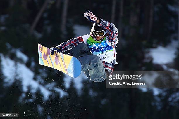 Kelly Clark of the United States competes in the women's snowboard halfpipe qualification on day seven of the Vancouver 2010 Winter Olympics at...