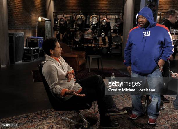 Rapper Raekwon and fuse VJ Touré talk on fuse TV at fuse Studios on February 18, 2010 in New York City.