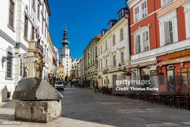 the street leading to michael's gate - slovakia stock pictures, royalty-free photos & images