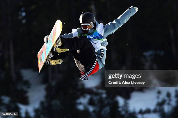 Kjersti Buaas of Norway competes in the women's snowboard halfpipe qualification on day seven of the Vancouver 2010 Winter Olympics at Cypress...