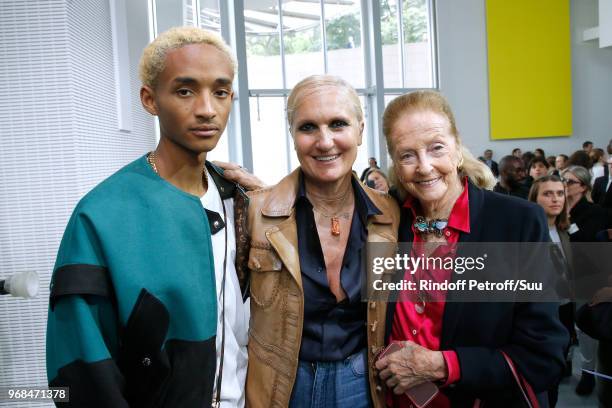 Actor Jaden Smith, stylist Maria Grazia Chiuri and Doris Brynner attend the LVMH Prize 2018 Edition at Fondation Louis Vuitton on June 6, 2018 in...