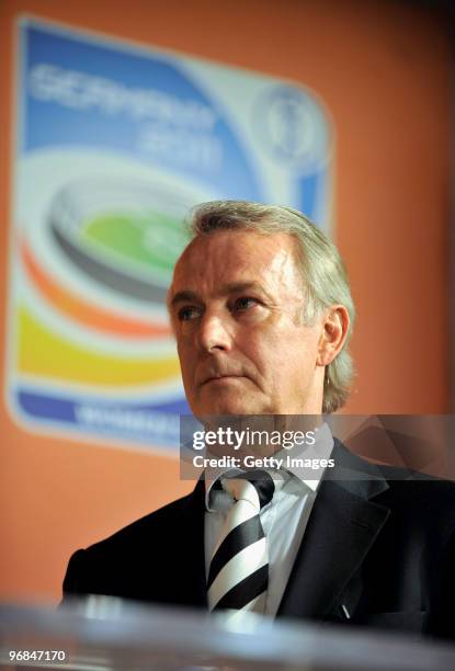 Vice-President of Borussia Moenchengladbach Rainer Bonhof speaks during the FIFA Women's World Cup 2011 Countdown event at the Borussia Park Arena on...