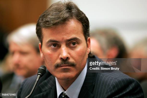 Steroid House Committee: Closeup of Baltimore Orioles Rafael Palmeiro during hearing at Rayburn Building on Capitol Hill. Washington, DC 3/17/2005...