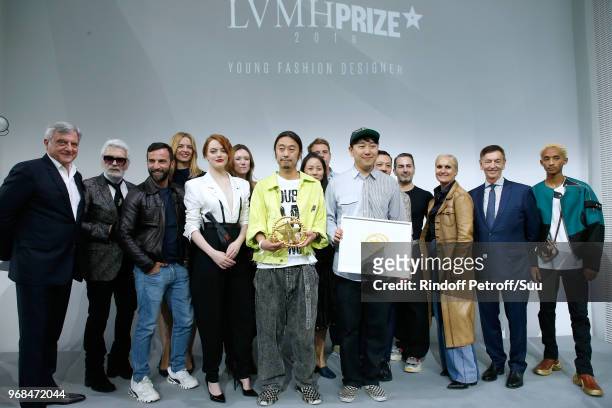 Members of the jury; Sidney Toledano, Stylist Karl Lagerfeld, stylist Nicolas Ghesquiere, Louis Vuitton's executive vice president Delphine Arnault,...