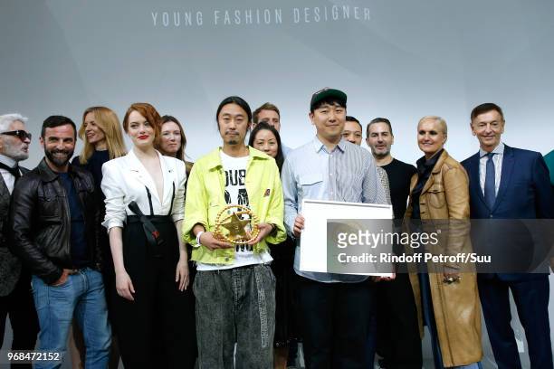 Members of the jury; Stylist Nicolas Ghesquiere, Louis Vuitton's executive vice president Delphine Arnault, actress Emma Stone, LVMH young designer...