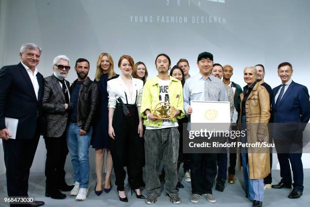 Members of the jury; Sidney Toledano, Stylist Karl Lagerfeld, stylist Nicolas Ghesquiere, Louis Vuitton's executive vice president Delphine Arnault,...