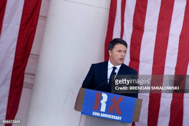 Matteo Renzi, former Prime Minister of Italy, speaks during an event at Arlington National Cemetery commemorating the 50th anniversary of the...