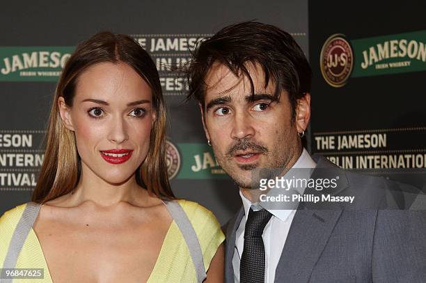 Alicja Bachleda and Colin Farrell leave the Dublin premiere of "Ondine" as part of the Jameson Dublin International Film Festival on February 18,...