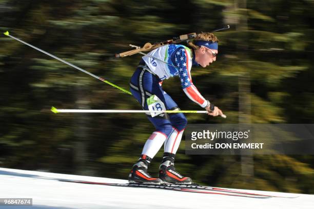 Wynn Roberts of the US competes during the men's Biathlon 20 km individual at the Whistler Olympic Park during the Vancouver Winter Olympics on...