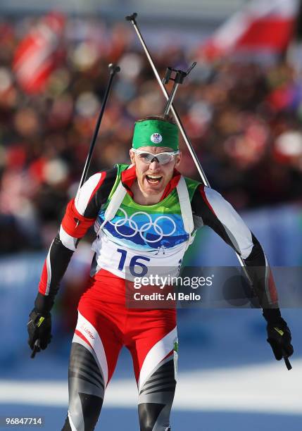 Simon Eder of Austria competes during the Biathlon Men's 20 km individual on day 7 of the 2010 Vancouver Winter Olympics at Whistler Olympic Park...