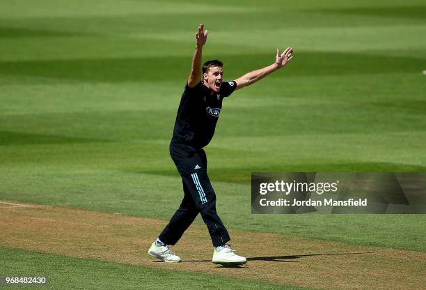 Morne Morkel of Surrey appeals unsuccessfully during the Royal London One-Day Cup game between Surrey and Glamorgan at The Kia Oval on June 6, 2018...