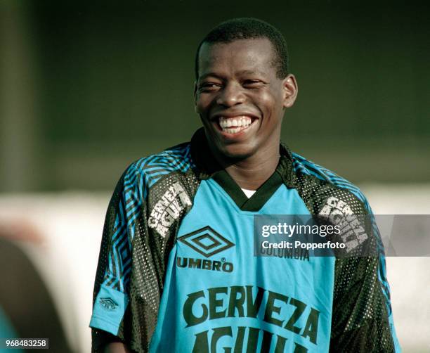 Faustino Asprilla of Colombia during a training session before the International Friendly between England and Colombia at Wembley Stadium on...