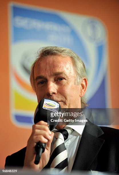 Vice-President of Borussia Moenchengladbach Rainer Bonhof speaks during the FIFA Women's World Cup 2011 Countdown event at the Borussia Park Arena on...