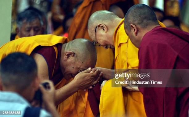 Tibetan spiritual leader Dalai Lama arrives to attend a three day teaching on Shantideva's "A Guide to the Bodhisattva's Way of Life" for Tibetan...