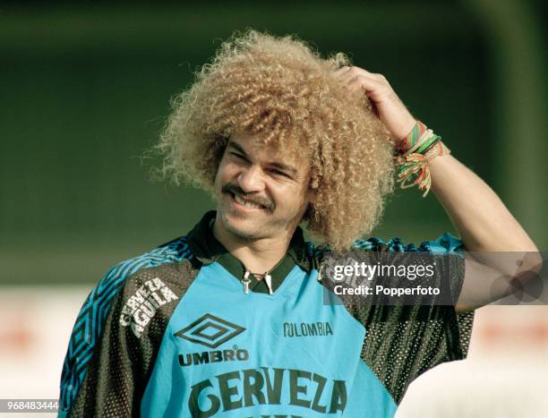 Carlos Valderrama of Colombia during a training session before the International Friendly between England and Colombia at Wembley Stadium on...