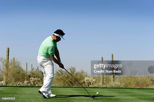 Yang of South Korea hits a drive during the second round of the World Golf Championships-Accenture Match Play Championship at The Ritz-Carlton Golf...