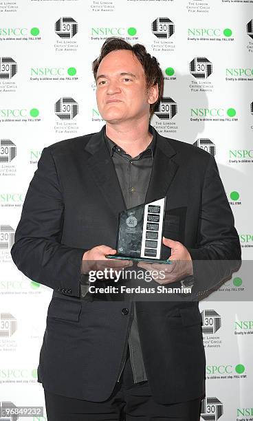 Quentin Tarantino poses in the Winners Room at The London Critics' Circle Film Awards at The Landmark Hotel on February 18, 2010 in London, England.