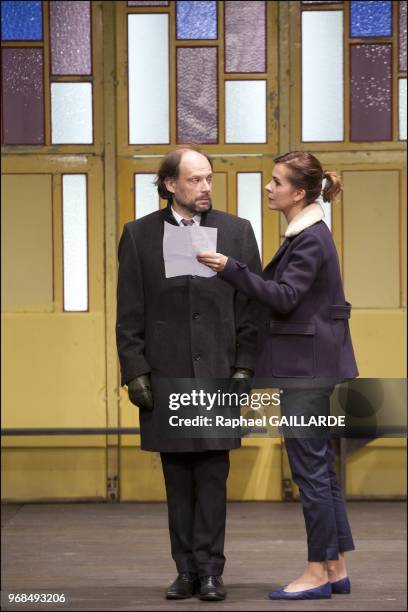 The Comedie Francaise performs "La Place Royale" of Pierre Corneille, directed by Anne-Laure Liegeois at "Le Vieux Colombier" theater on November 26,...