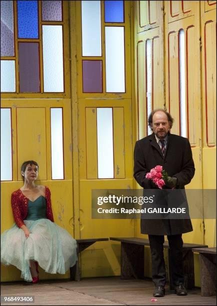 The Comedie Francaise performs "La Place Royale" of Pierre Corneille, directed by Anne-Laure Liegeois at "Le Vieux Colombier" theater on November 26,...