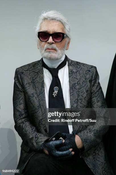 Stylist Karl Lagerfeld attends the LVMH Prize 2018 Edition at Fondation Louis Vuitton on June 6, 2018 in Paris, France.