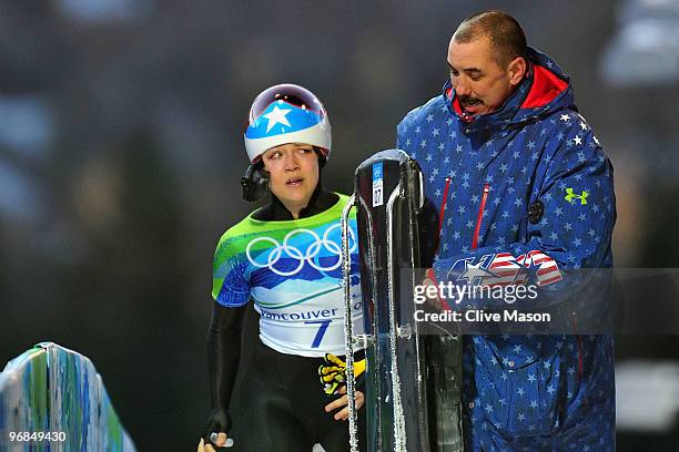 Katie Uhlaender of The United States in the women's skeleton on day 7 of the 2010 Vancouver Winter Olympics at The Whistler Sliding Centre on...