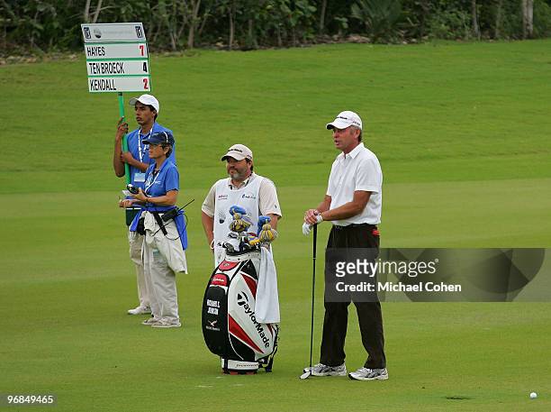 Lance Ten Broeck waits to play during the first round of the Mayakoba Golf Classic at El Camaleon Golf Club held on February 18, 2010 in Riviera...