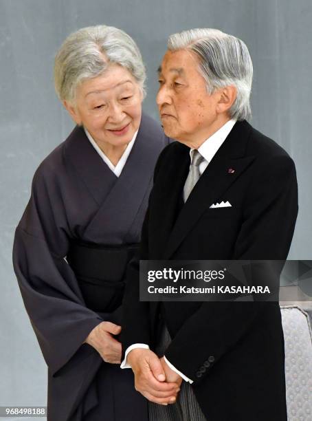 Japan's emperor Akihito and empress Michiko attend the 72th anniversary ceremony of the end of World War II at Tokyo Budokan hall, August 15 Japan.