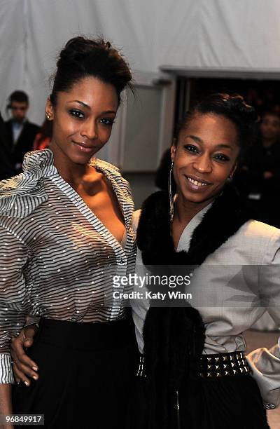 Actor Yaya DaCosta and dancer Jocey Dacosta Johnson attend Mercedes-Benz Fashion Week at Bryant Park on February 18, 2010 in New York City.