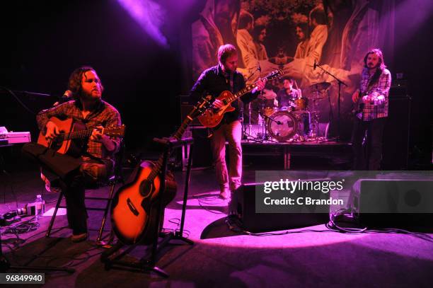 Tim Smith, Eric Nichelson, McKenzie Smith and Paul Alexander of Midlake perform on stage at Shepherds Bush Empire on February 18, 2010 in London,...