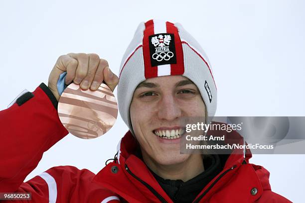 Gregor Schlierenzauer of Austria smiles during a medal shooting at the Olympic Winter Games Vancouver 2010 ski jumping on February 13, 2010 in...
