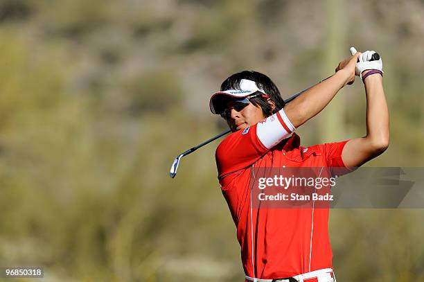 Ryo Ishikawa of Japan hits a tee shot during the second round of the World Golf Championships-Accenture Match Play Championship at The Ritz-Carlton...