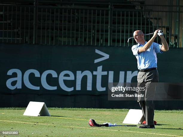 Jim Furyk hits balls on the practice range after the second round of the World Golf Championships-Accenture Match Play Championship at The...