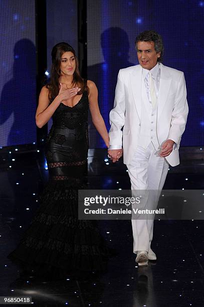 Belen Rodriguez and Toto Cutugno attends the 60th Sanremo Song Festival at the Ariston Theatre On February 18, 2010 in San Remo, Italy.