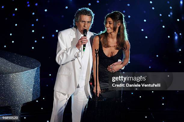 Toto Cutugno and Belen Rodriguez attends the 60th Sanremo Song Festival at the Ariston Theatre On February 18, 2010 in San Remo, Italy.