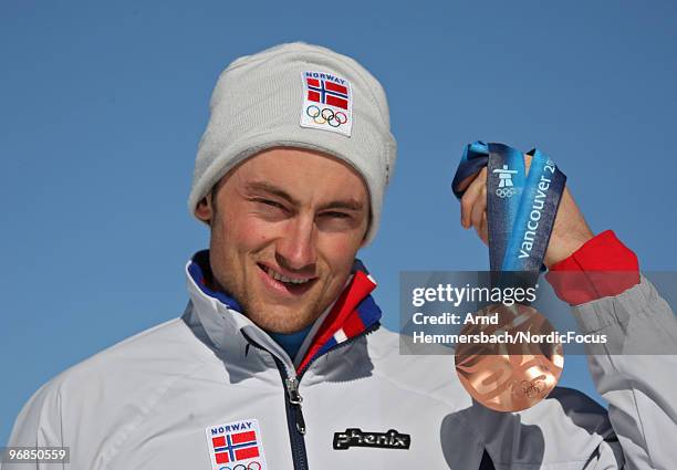 Petter Northug of Norway has fun during a medal shooting at the Olympic Winter Games Vancouver 2010 cross country on February 17, 2010 in Whistler,...