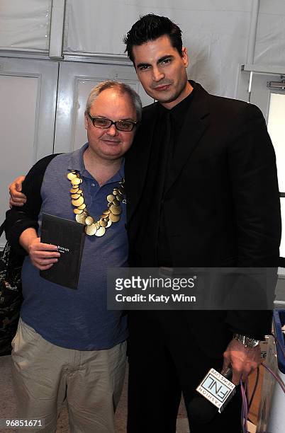 Mickey Boardman of Paper Magazine and Host of Fashion News Live Rocco Leo Gaglioti attend Mercedes-Benz Fashion Week at Bryant Park on February 18,...