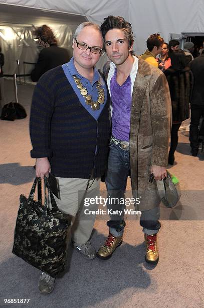 Mickey Boardman of Paper Magazine and J attend Mercedes-Benz Fashion Week at Bryant Park on February 18, 2010 in New York City.