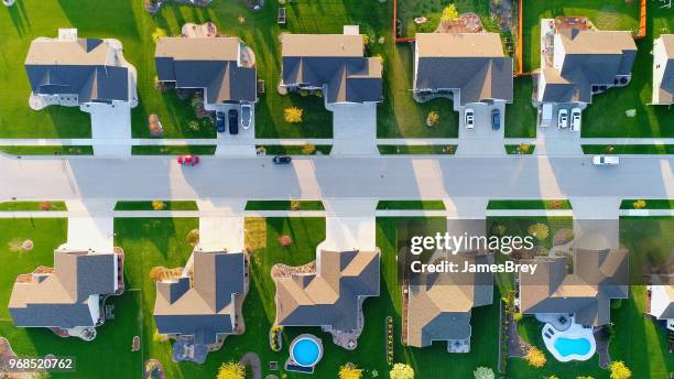 perfect neighborhoods, homes, springtime aerial view at sunrise. - wisconsin house stock pictures, royalty-free photos & images