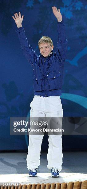 Arianna Fontana of Italy celebrates winning the bronze during the medal ceremony for the Ladies' 500 m Short Track on day 7 of the Vancouver 2010...