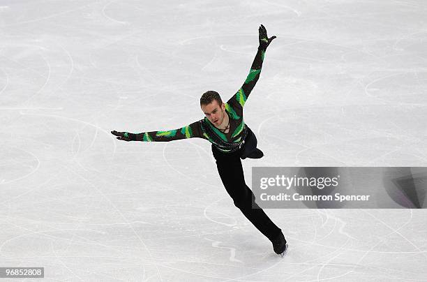 Kevin van der Perren of Belgium competes in the men's figure skating free skating on day 7 of the Vancouver 2010 Winter Olympics at the Pacific...