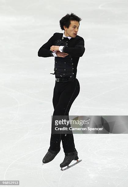 Patrick Chan of Canada competes in the men's figure skating free skating on day 7 of the Vancouver 2010 Winter Olympics at the Pacific Coliseum on...